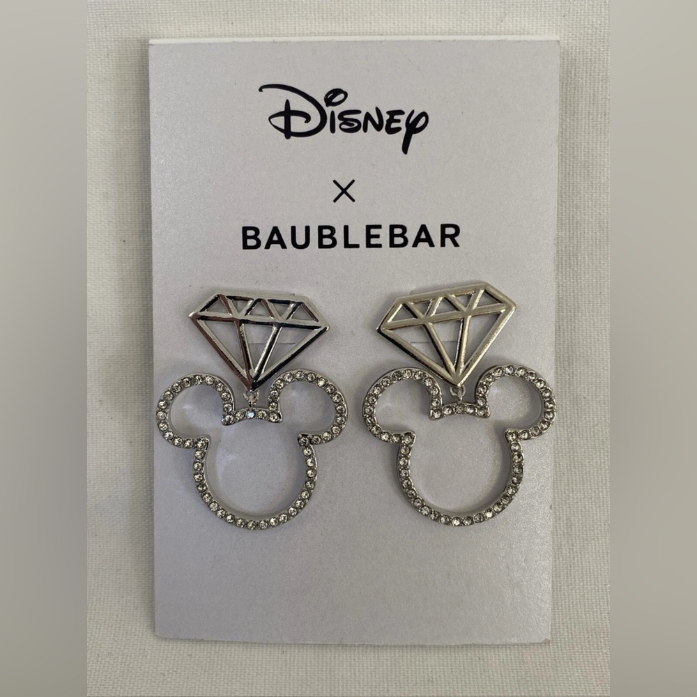 Disney x Baublebar SILVER MICKEY EARS + DIAMOND SHAPE EARRINGS NEW NWT